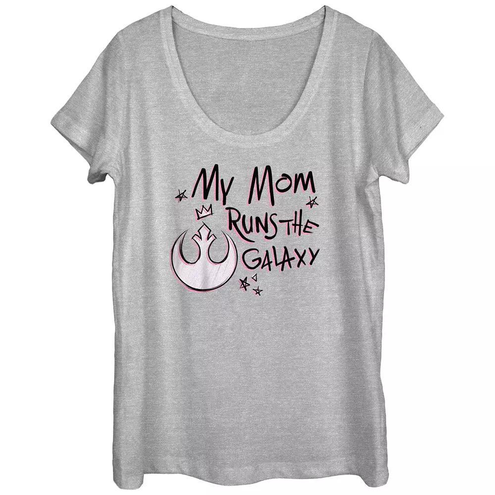 Juniors' Star Wars My Mom Runs The Galaxy Pink Rebel Logo Scoop Neck Graphic Tee, Girl's, Size: Medium, Athletic Grey Product Image