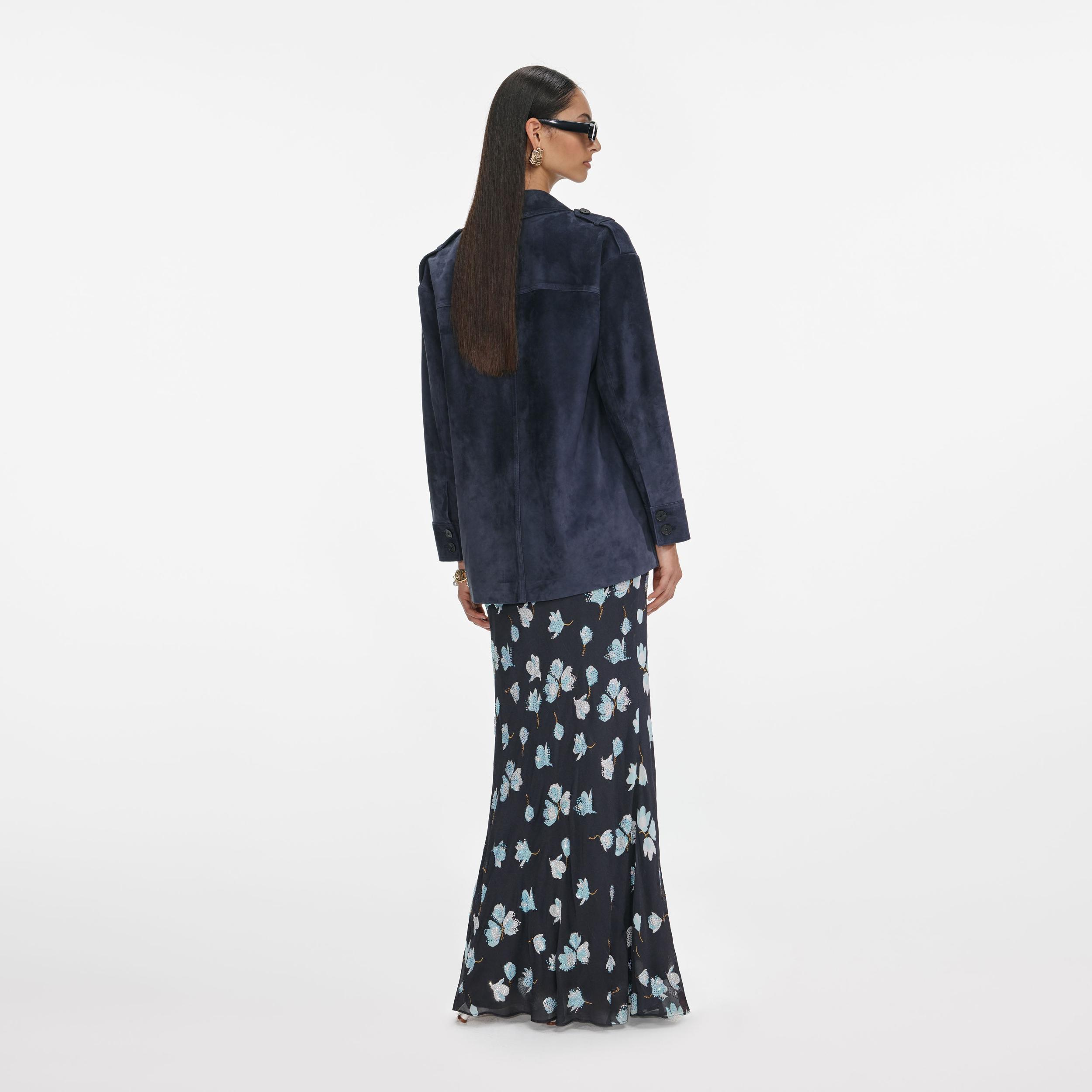 Navy Suede Oversized Jacket Product Image