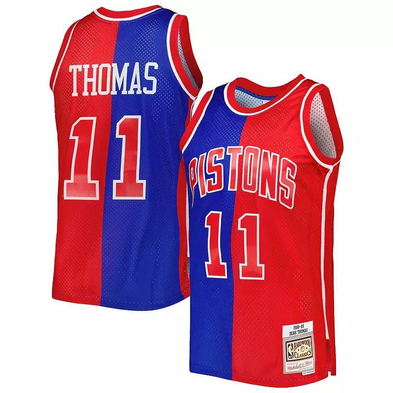 Men's Mitchell & Ness Isiah Thomas Blue/Red Detroit Pistons Hardwood Classics 1988-89 Split Swingman Jersey, Size: Medium, Pis Blue Product Image