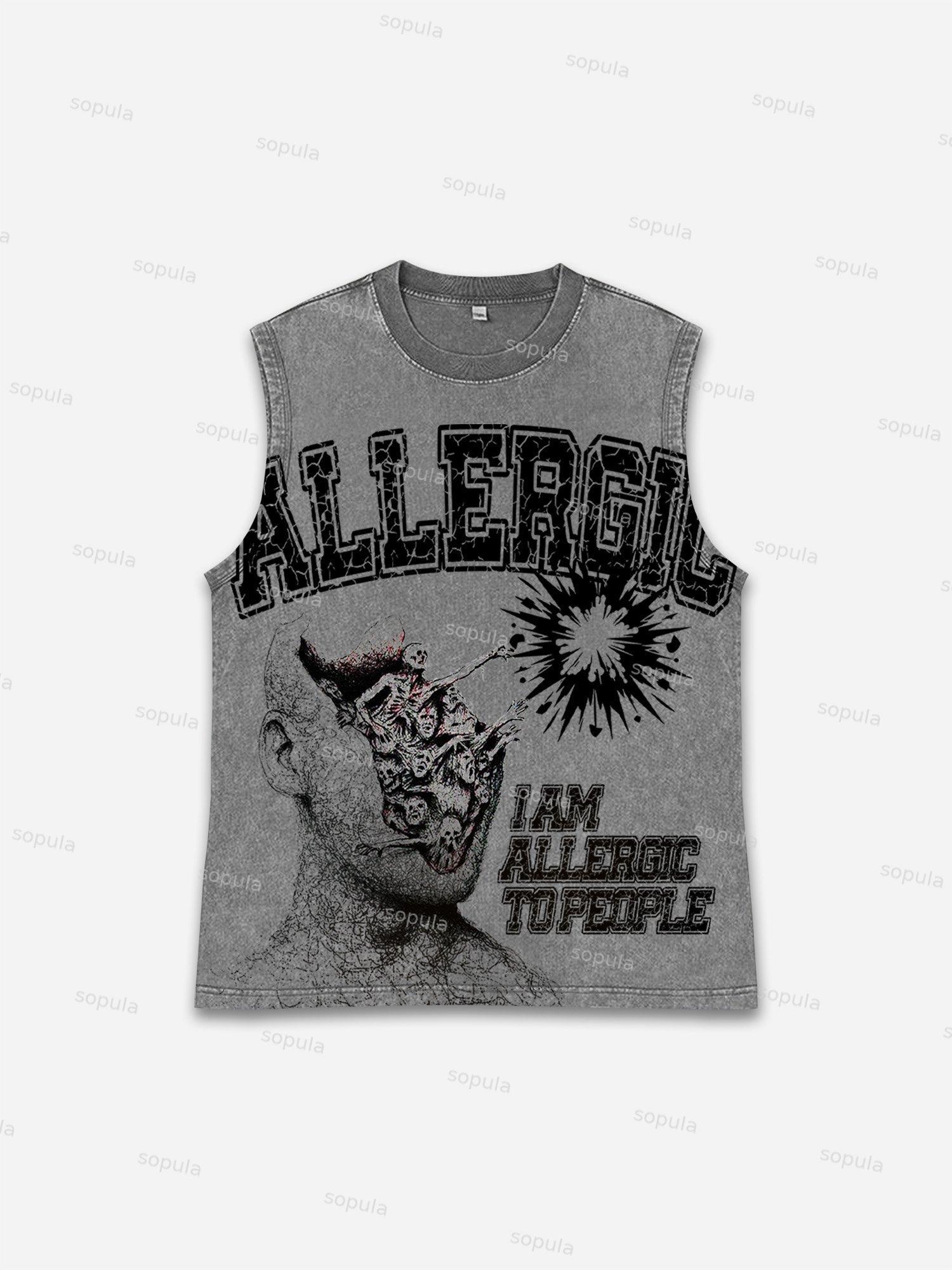 I Am Allergic To People Print Washed Tank Top Product Image