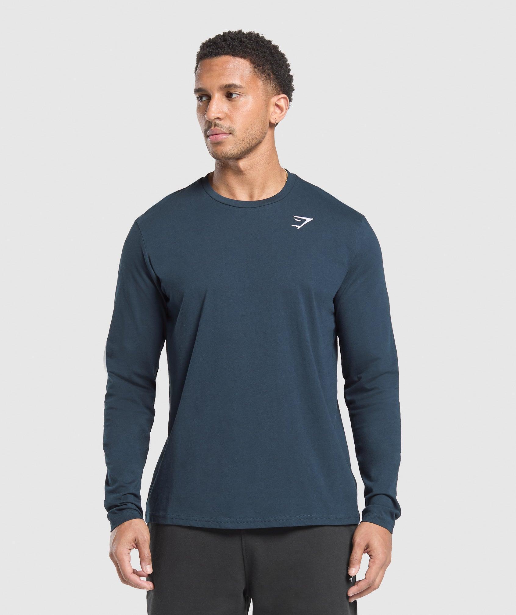 Gymshark Crest Long Sleeve T-Shirt - Navy Male Product Image