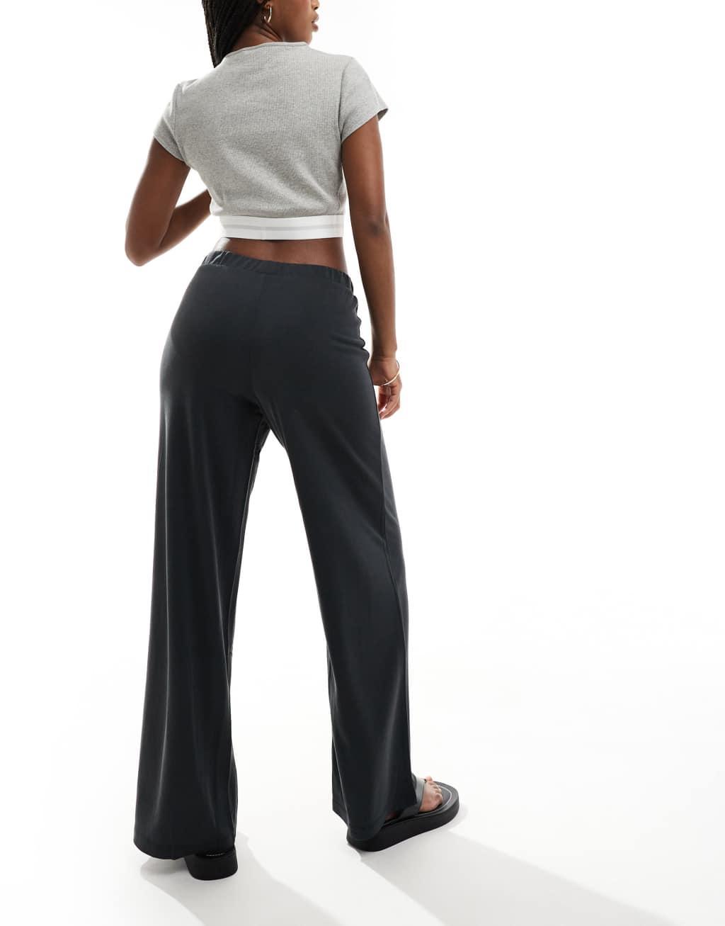Monki straight leg casual soft pants in black  Product Image