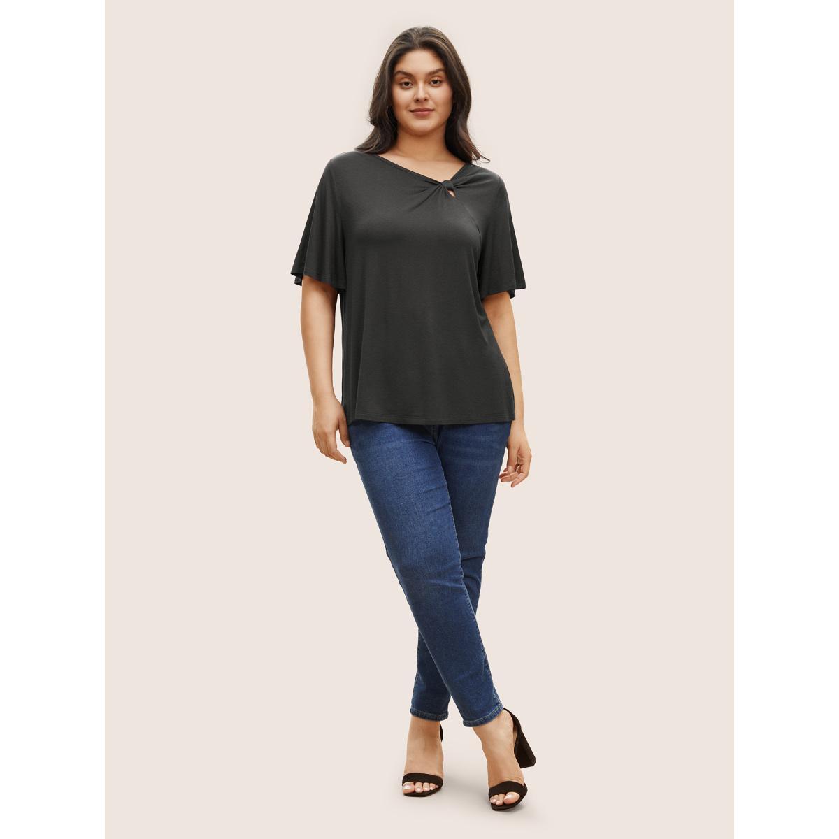 Plus Size Supersoft Essentials Twist Front Asymmetrical Neck T-shirt DimGray Women Elegant Non Plain Asymmetrical Neck Everyday T-shirts BloomChic 28/5X Product Image