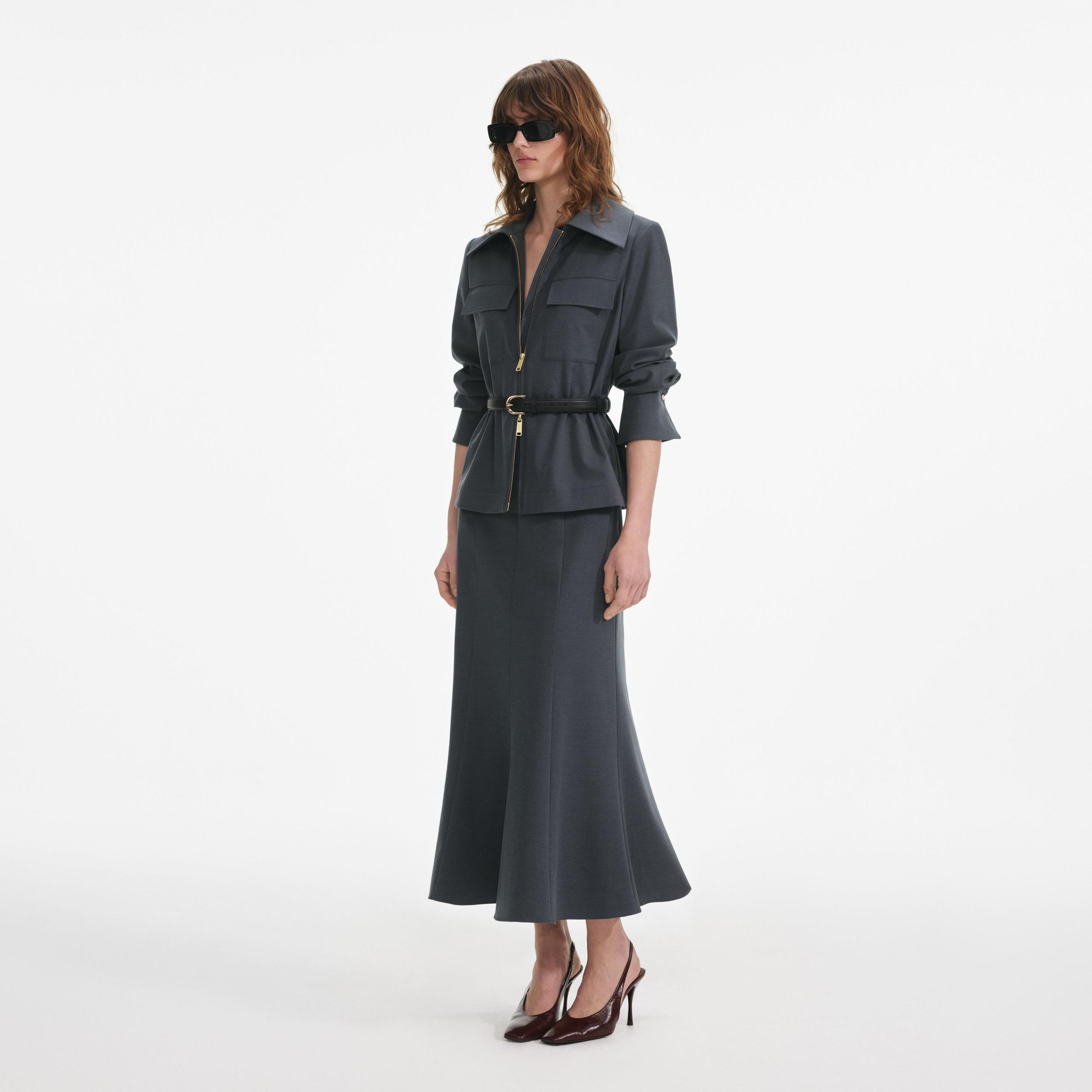 Grey Twill Midi Dress Product Image