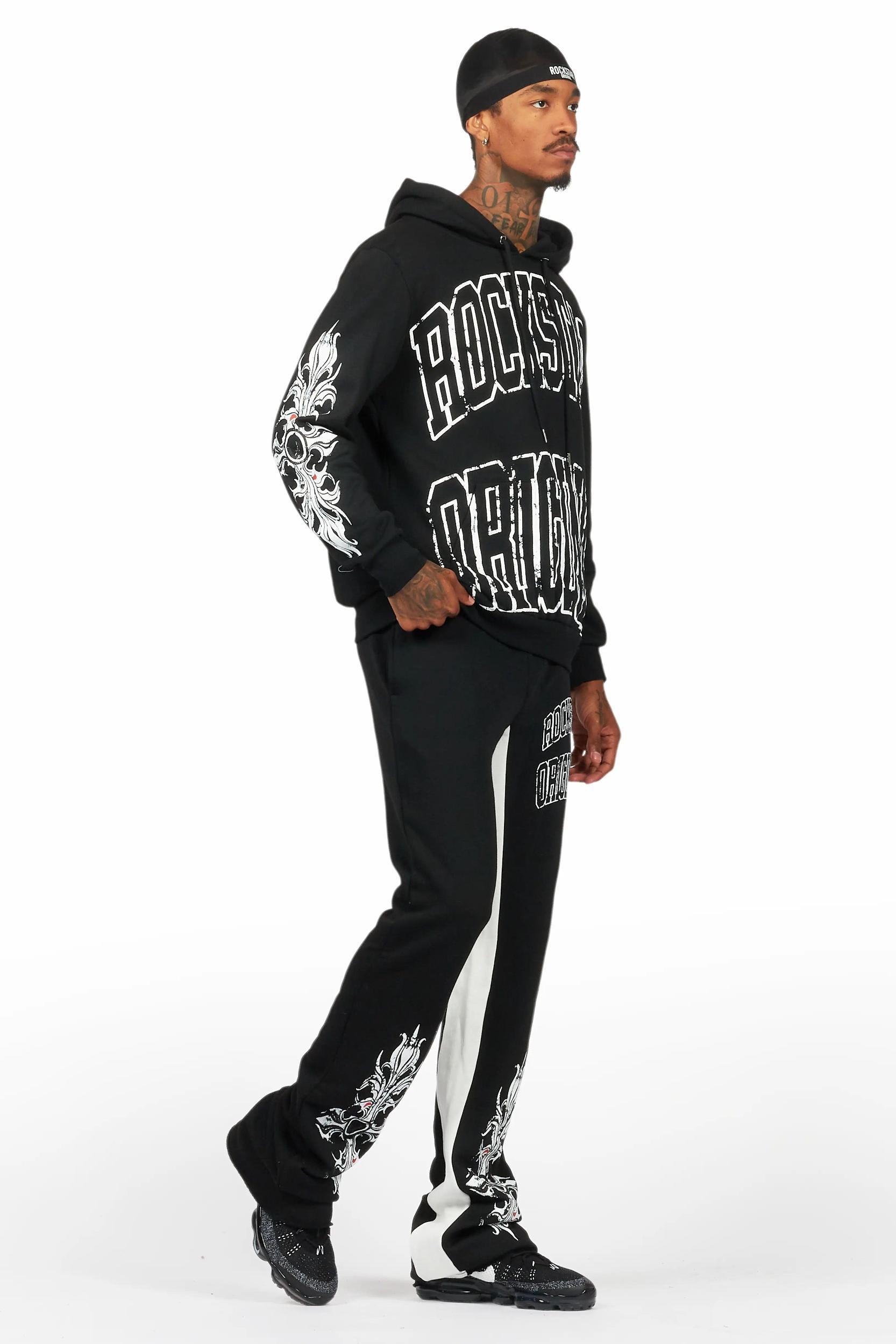 Akio Black Hoodie/Baggy Track Pant Set Male Product Image