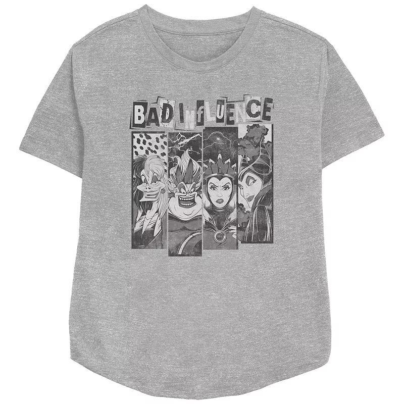 Disney Villains Juniors Bad Influence Relaxed Fit Graphic Tee, Womens Athletic Grey Product Image