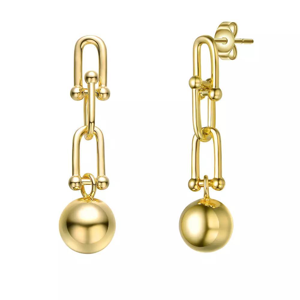 14k Gold Plated Link Bead Linear Drop Earrings, Womens, Gold Tone Product Image