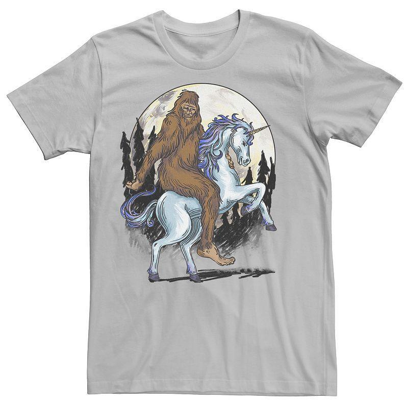 Men's Big Foot On A Unicorn In The Moonlight Drawing Tee, Size: Medium, Silver Product Image