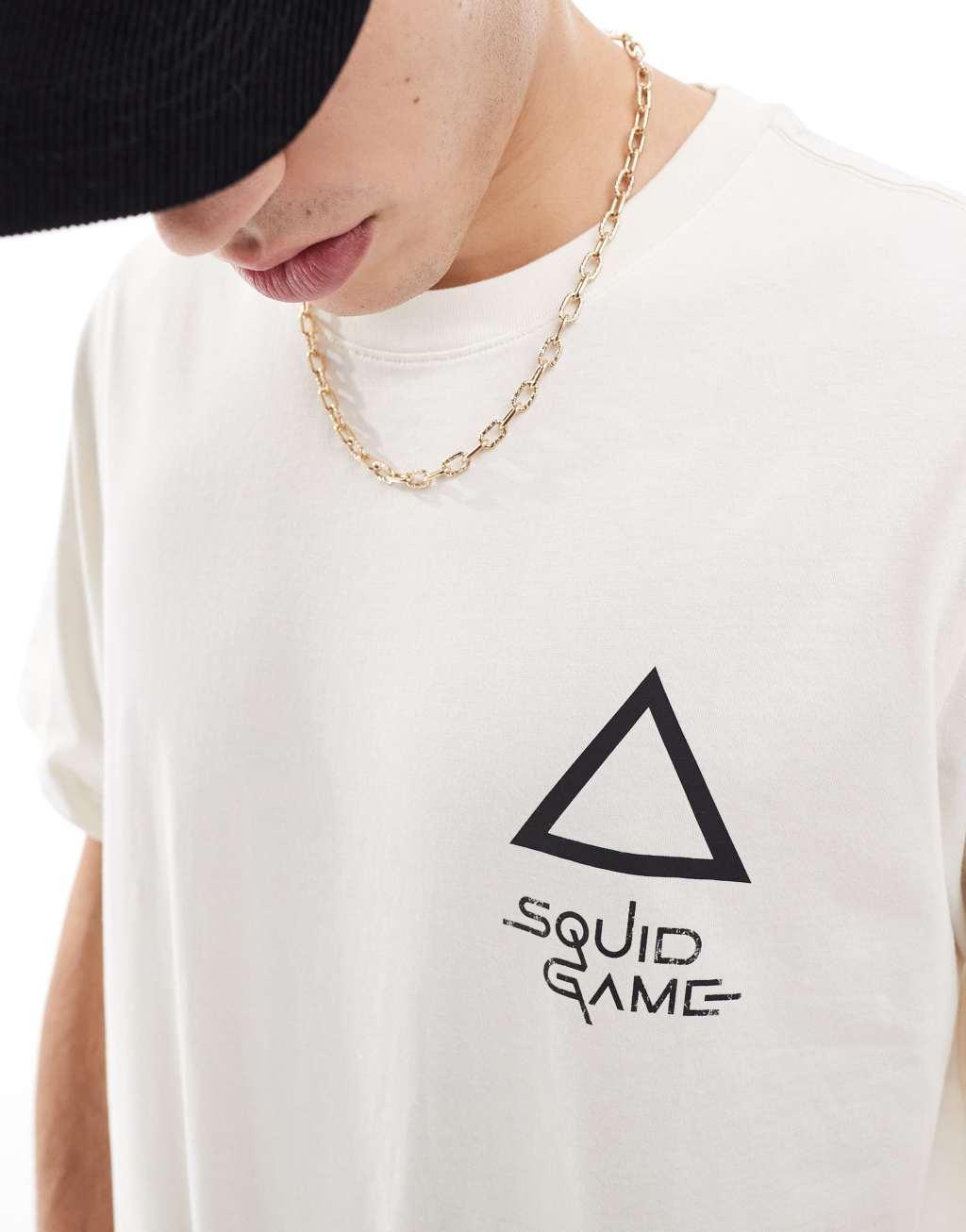 Jack & Jones Squid Game oversized t-shirt with back print in beige Product Image