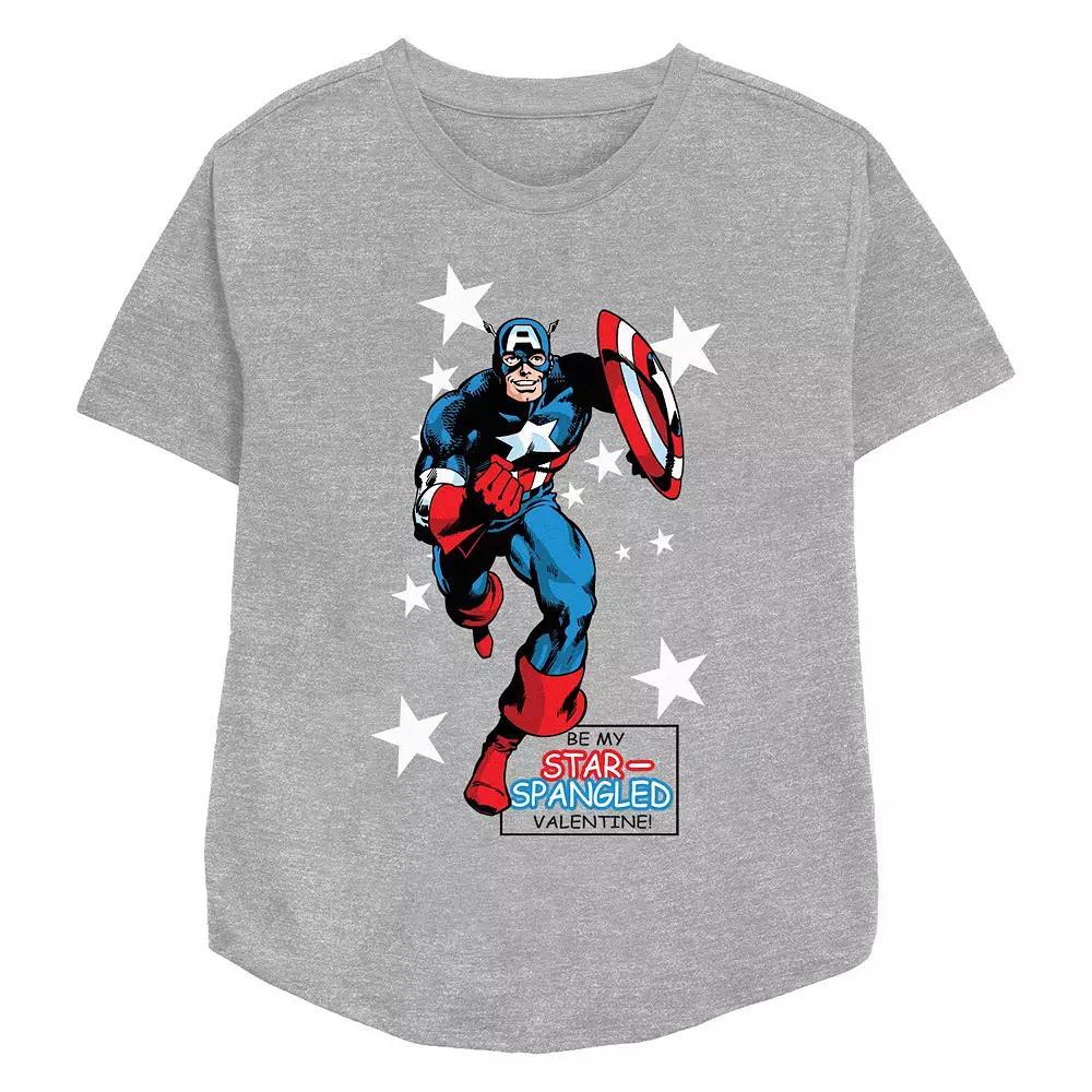 Women's Marvel Captain America Be My Star Spangled Valentine Relaxed Fit Graphic Tee,  Product Image
