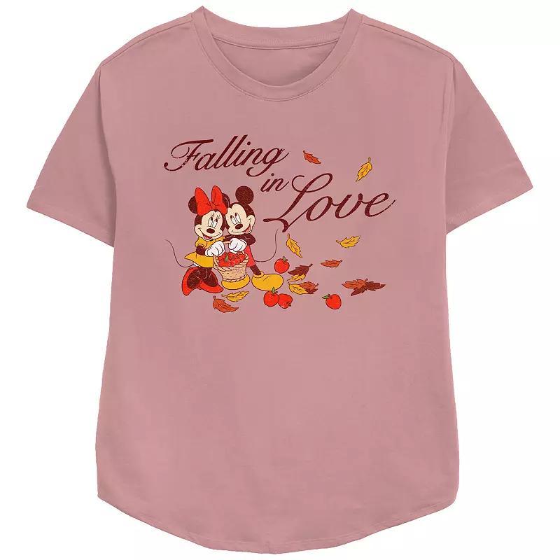 Disney's Mickey Mouse And Minnie Mouse Falling In Love Women's Relaxed Fit Graphic Tee, Size: Large, Pink Product Image