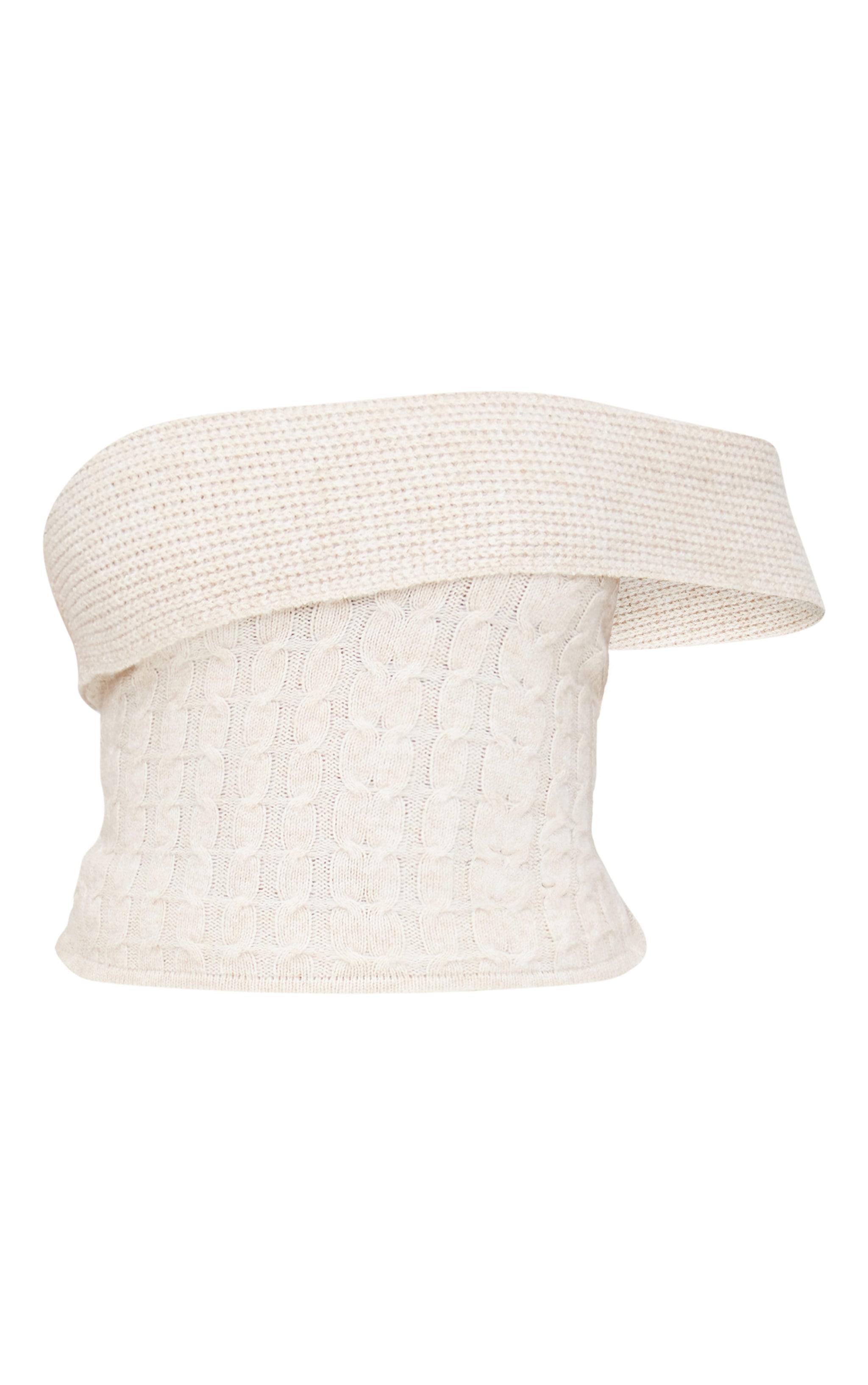 Plus Oatmeal Marl Textured Knit Foldover Bandeau Top Product Image