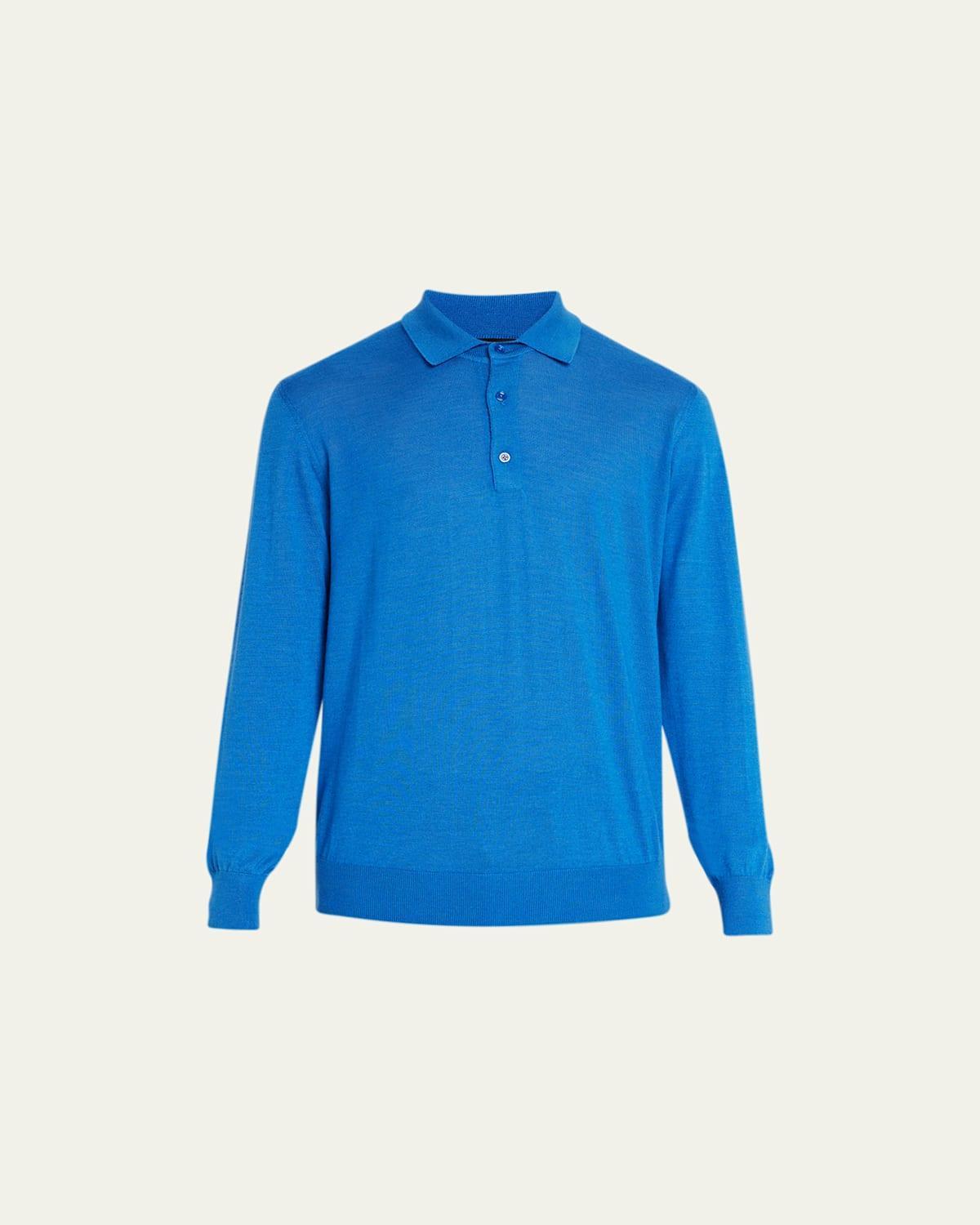 Mens Solid Long-Sleeve Polo Shirt Product Image