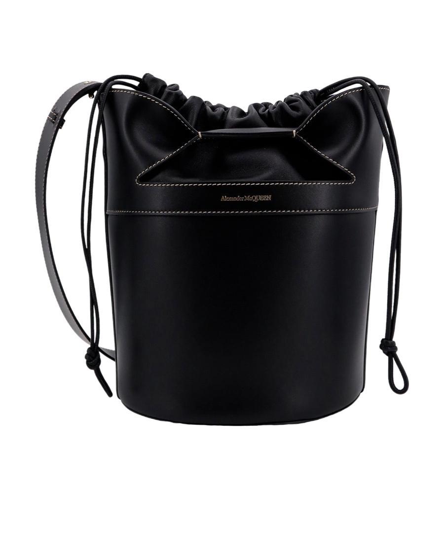 ALEXANDER MCQUEEN Logo-stamp Leather Bucket Bag In Black Product Image