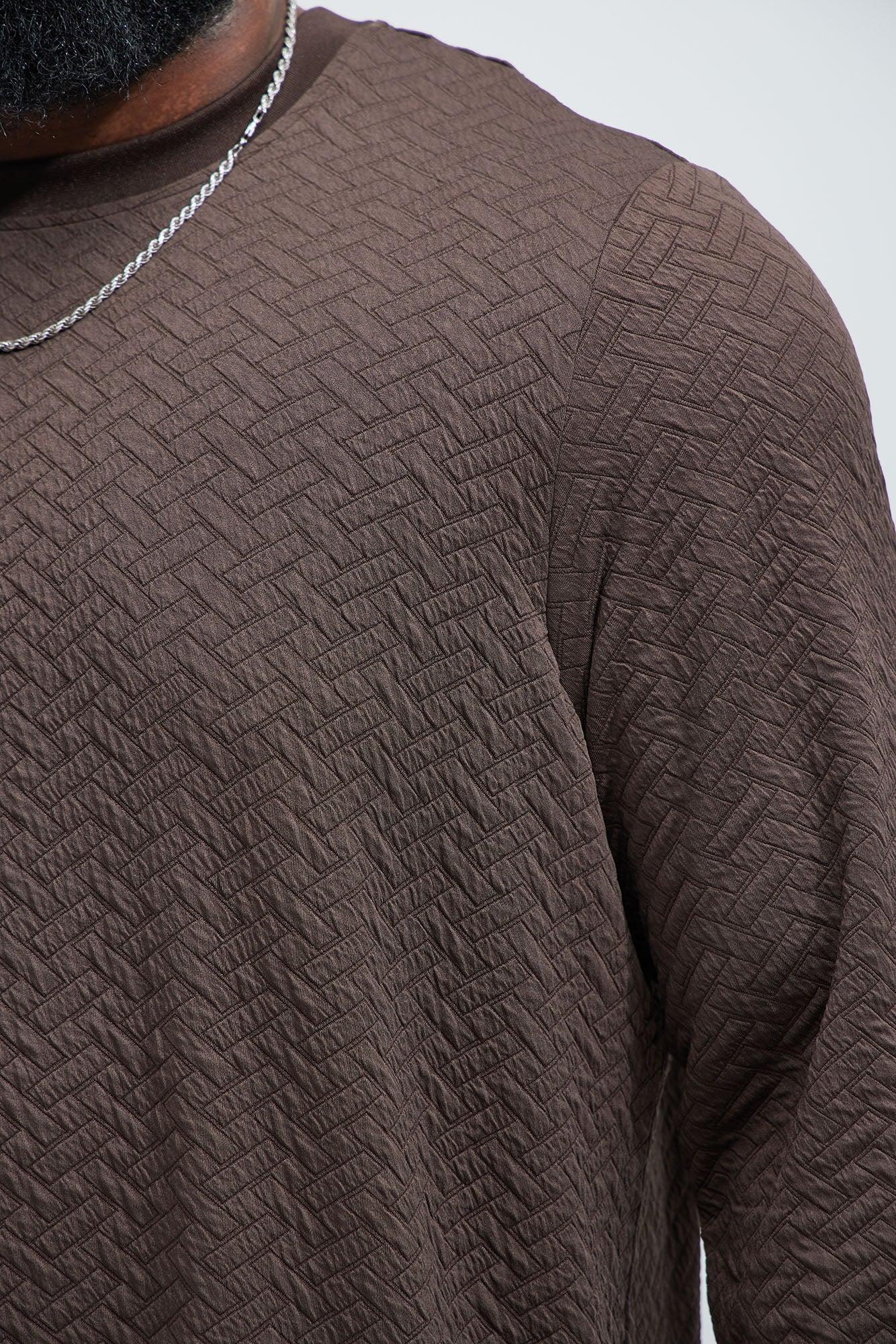 We Outside Textured Long Sleeve Tee - Brown Product Image