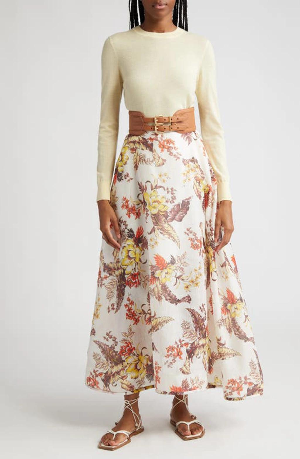 ZIMMERMANN Matchmaker Floral Flare Maxi Skirt In Ivory Tropical Floral Product Image