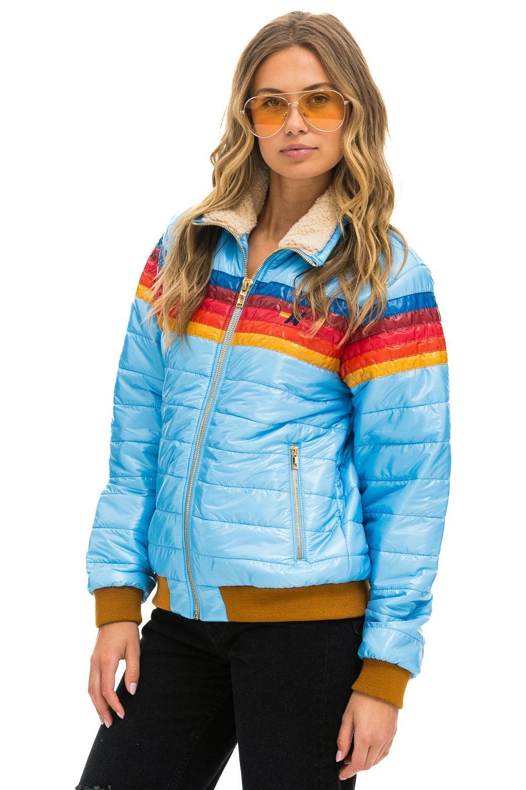 5 STRIPE RAINBOW SLEEVE JACKET -  SKY GLOSSY Female Product Image