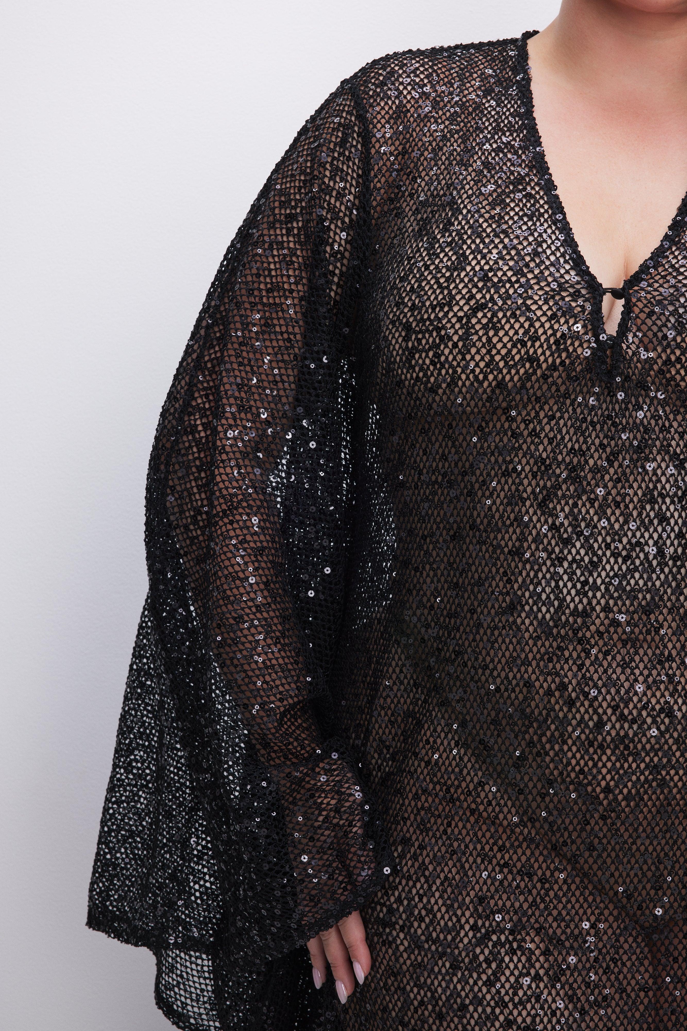 SEQUIN CROCHET CAFTAN | BLACK001 Product Image