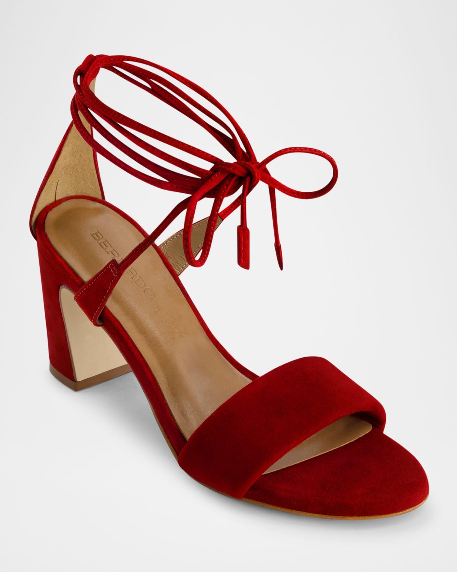 Suede Ankle-Wrap Block Sandals Product Image