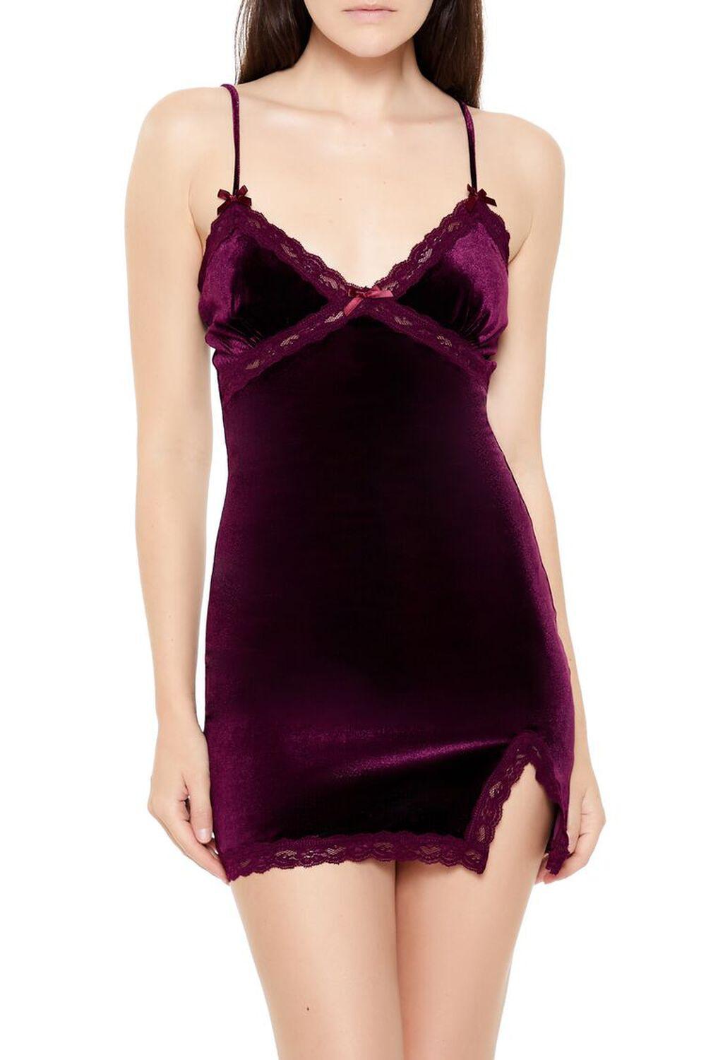 Lace-Trim Velvet Mini Dress | Forever 21 Product Image