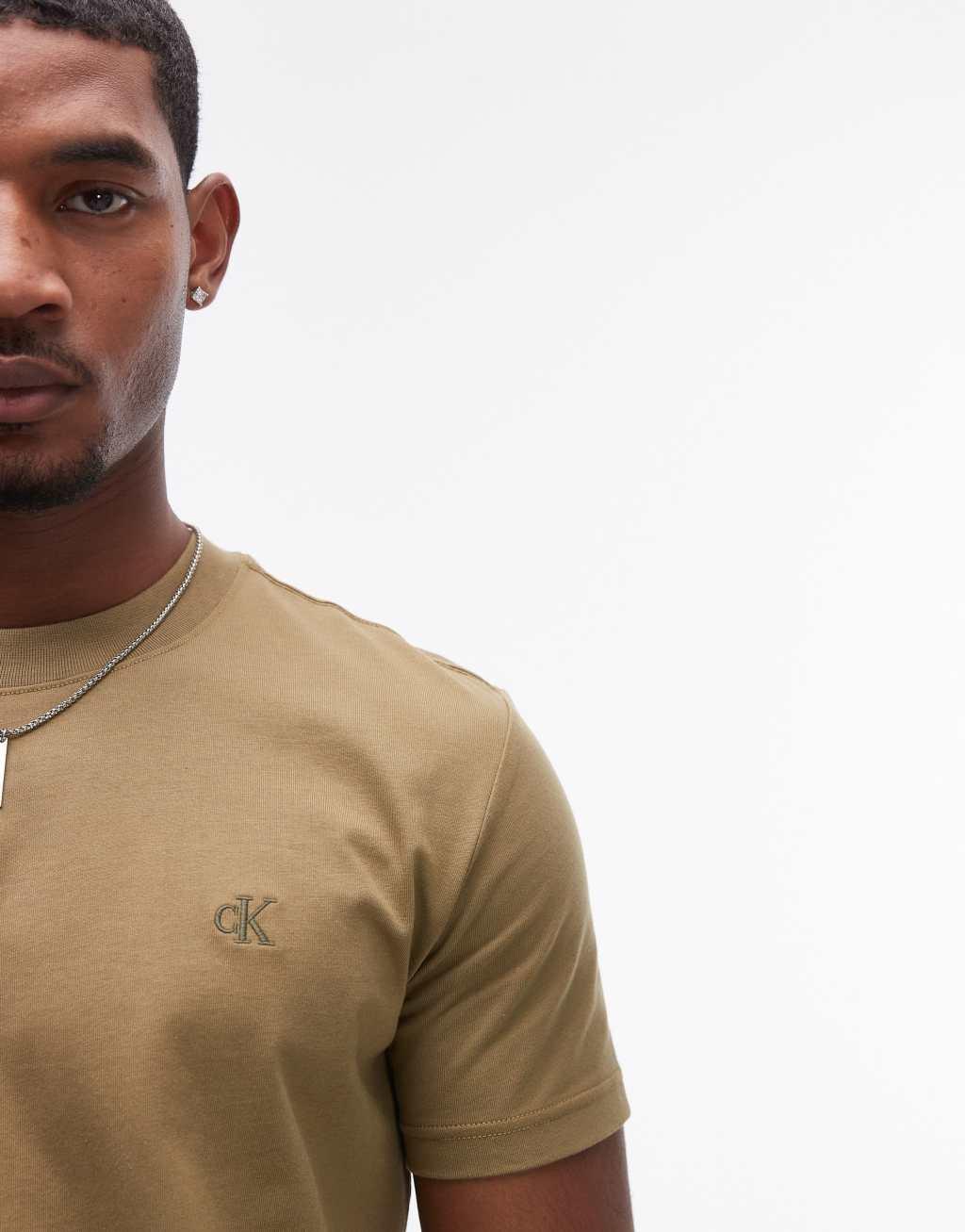 Calvin Klein Jeans premium heavyweight t-shirt in olive Product Image