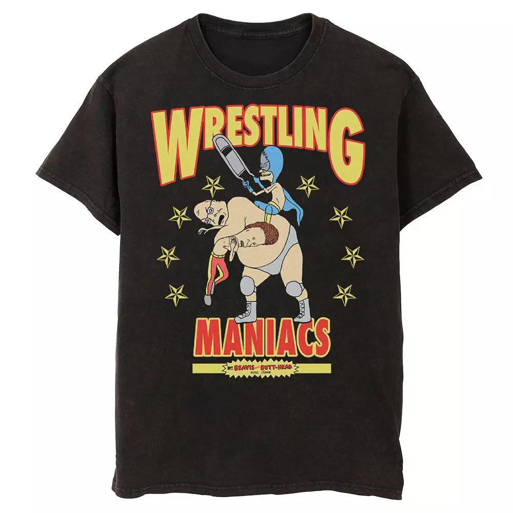 Men's Beavis And Butt-Head Wrestling Maniacs Wash Graphic Tee, Size: XXL, Black Product Image