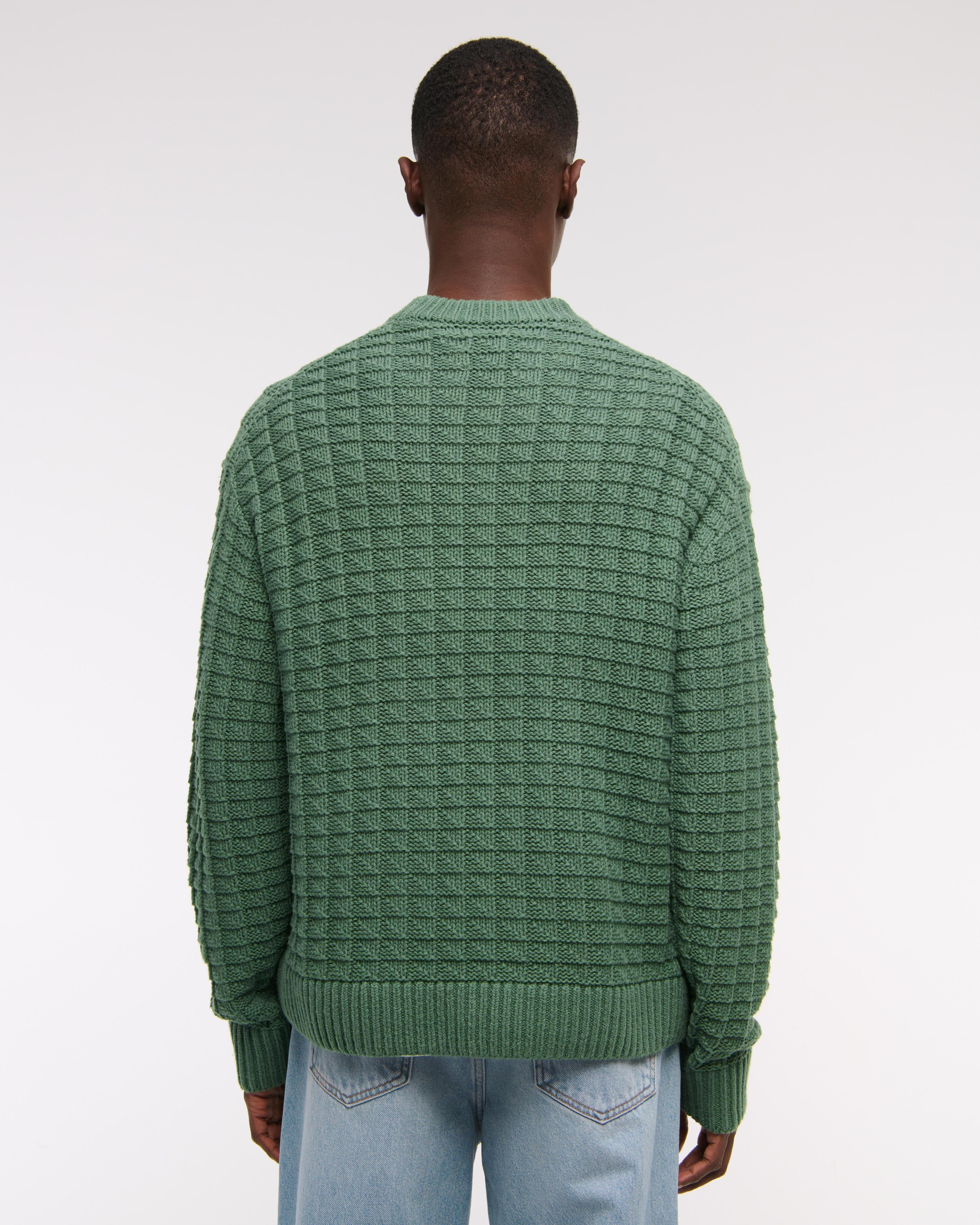 Oversized Checkered Stitch Crew Sweater Product Image