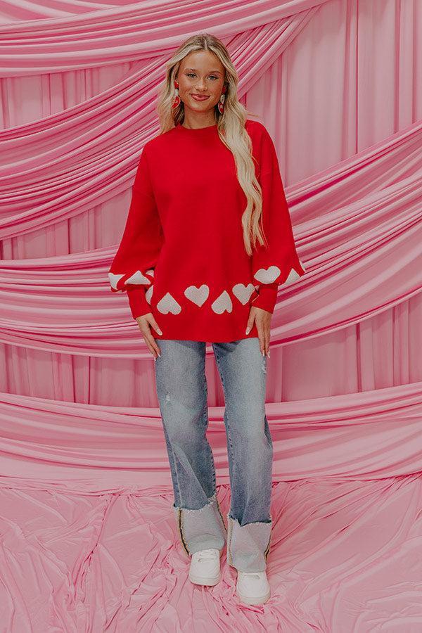 Open Heart Knit Sweater in Red Product Image