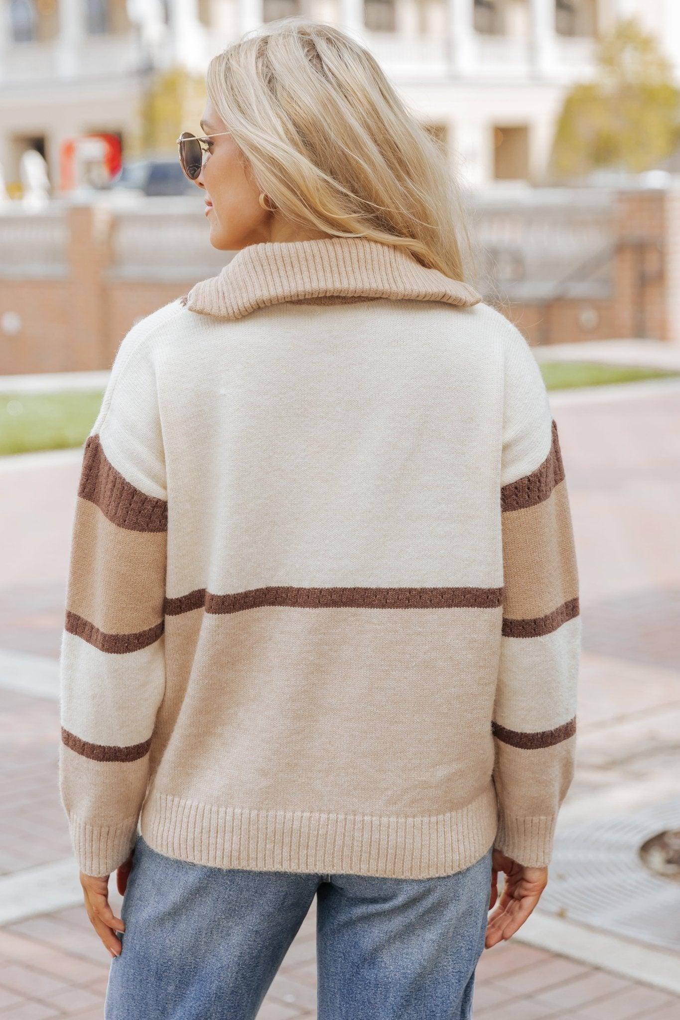 Mocha Color Block Zip Up Sweater - FINAL SALE Product Image