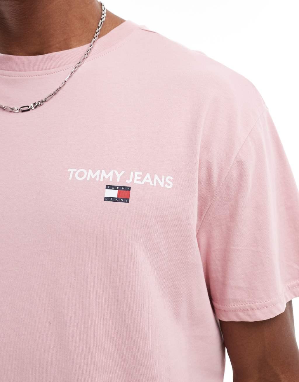 Tommy Jeans classic linear back print t-shirt in pink Product Image