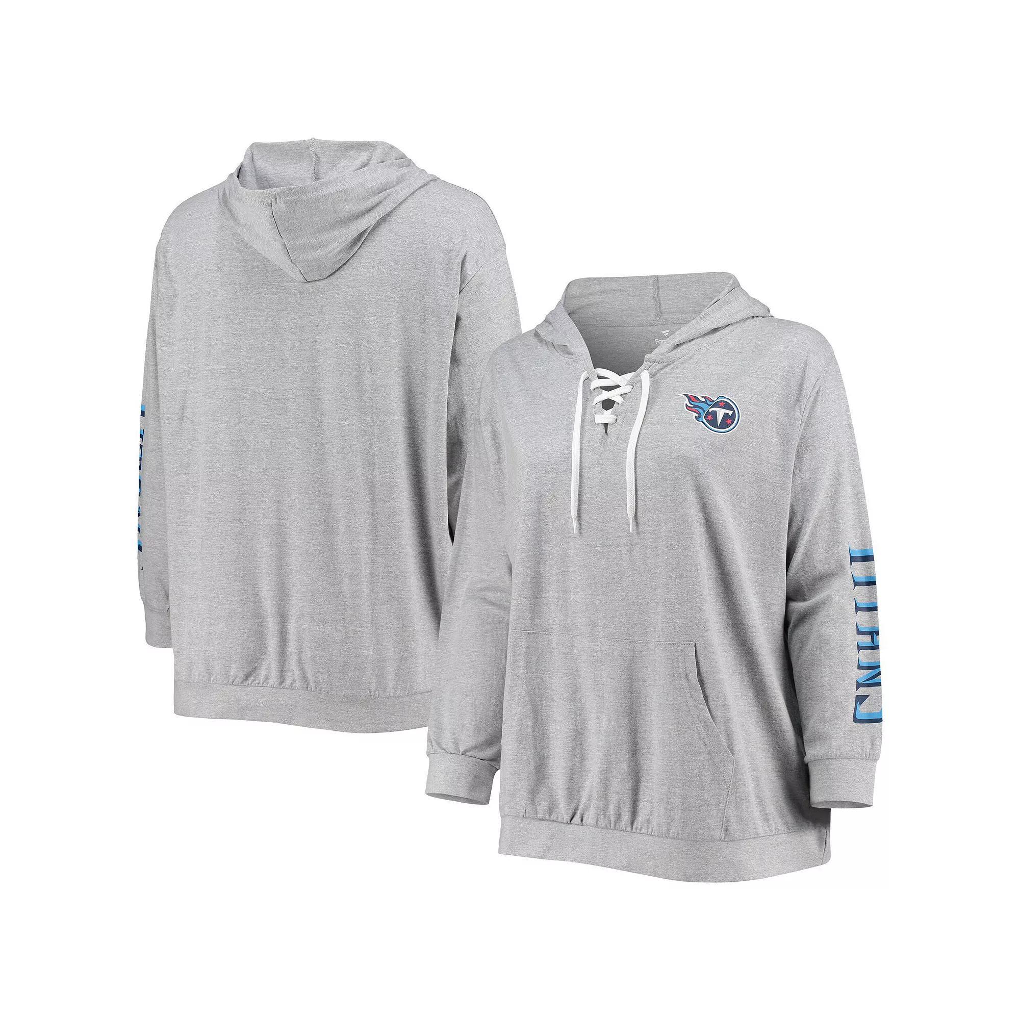 Women's Fanatics Branded Heathered Gray Tennessee Titans Plus Size Lace-Up Pullover Hoodie, Size: 4XL, Grey Product Image
