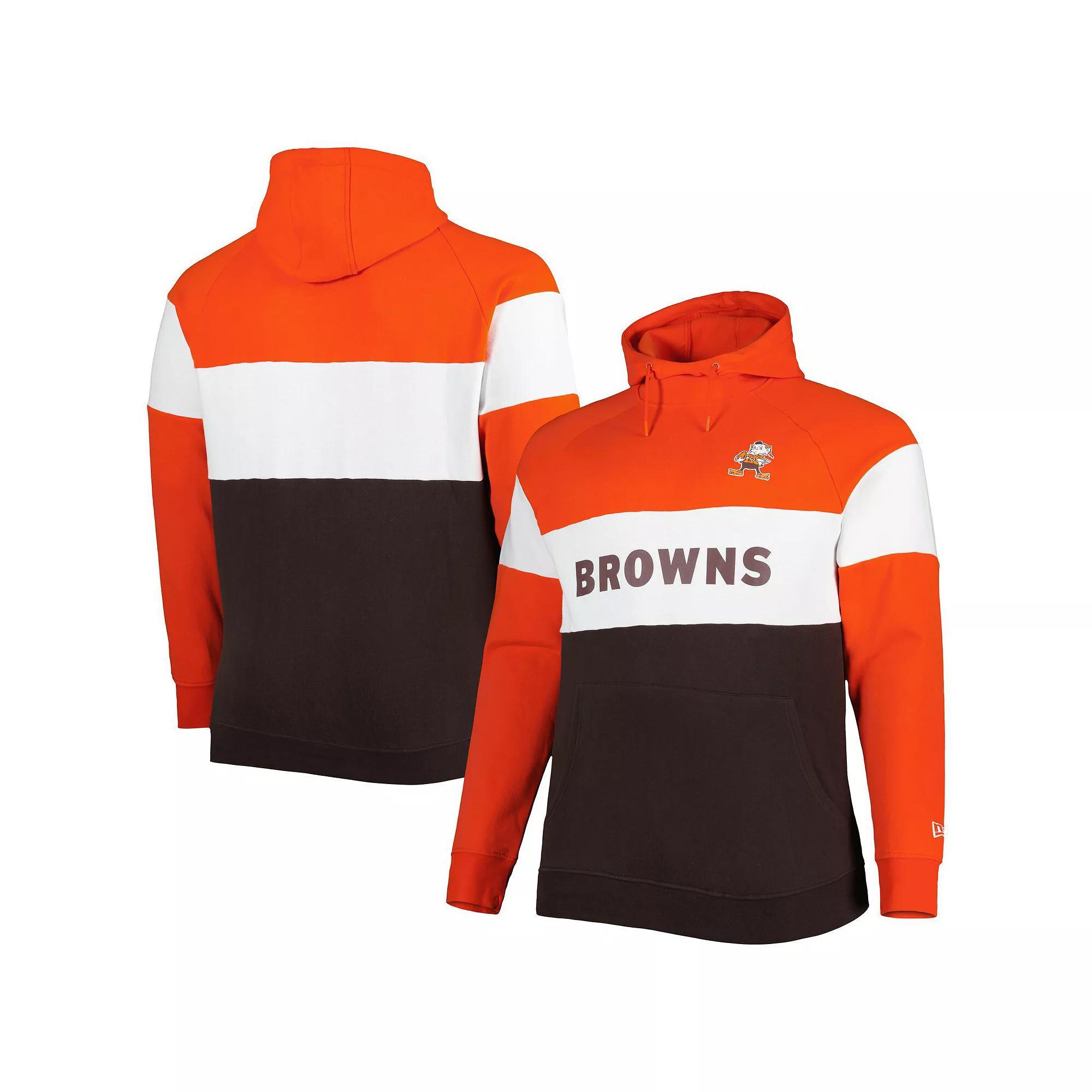 Men's New Era Brown Cleveland Browns Big & Tall Throwback Colorblock Raglan Pullover Hoodie, Size: 2XLT Product Image