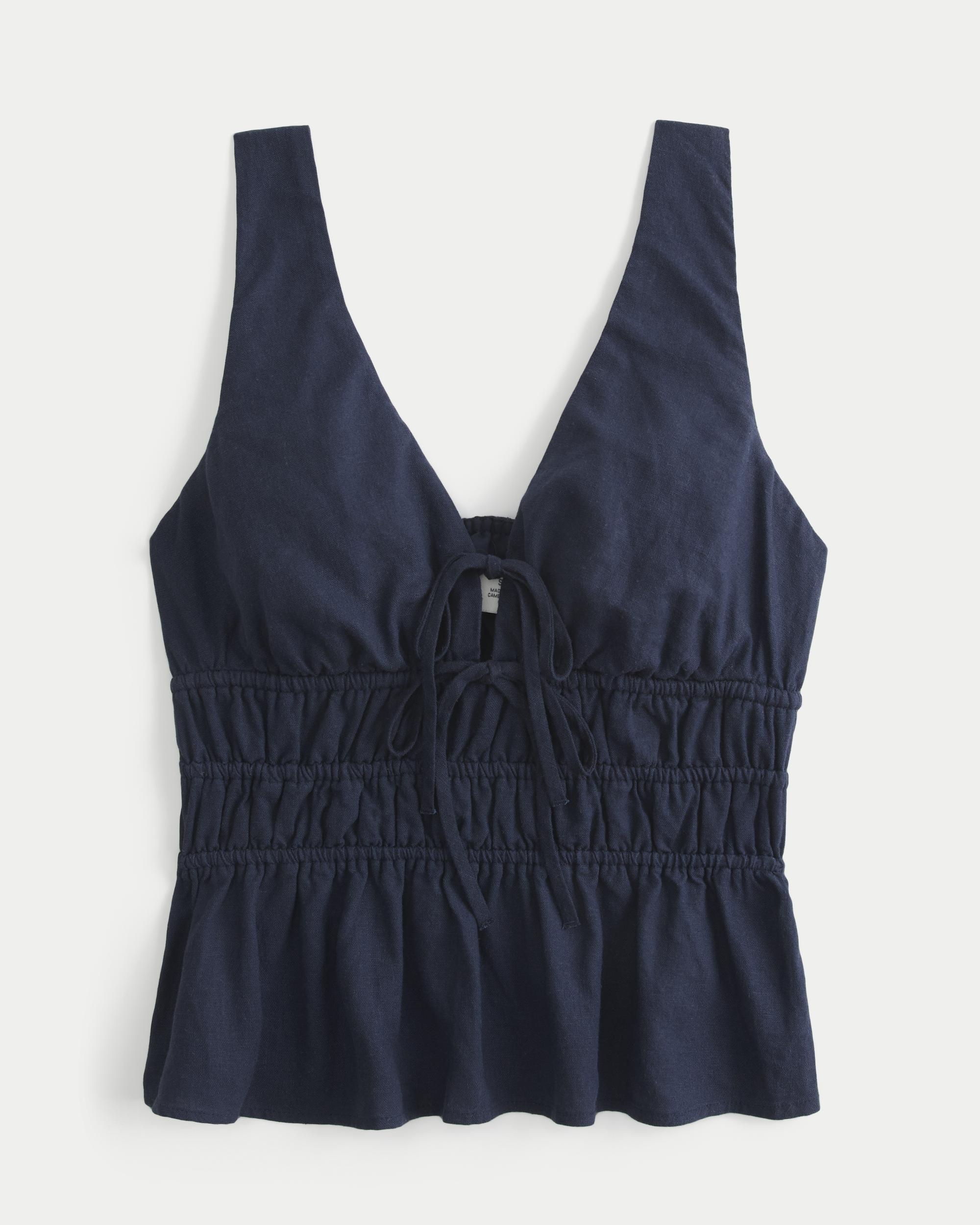 Linen-Blend Tie-Front Peplum Top Product Image