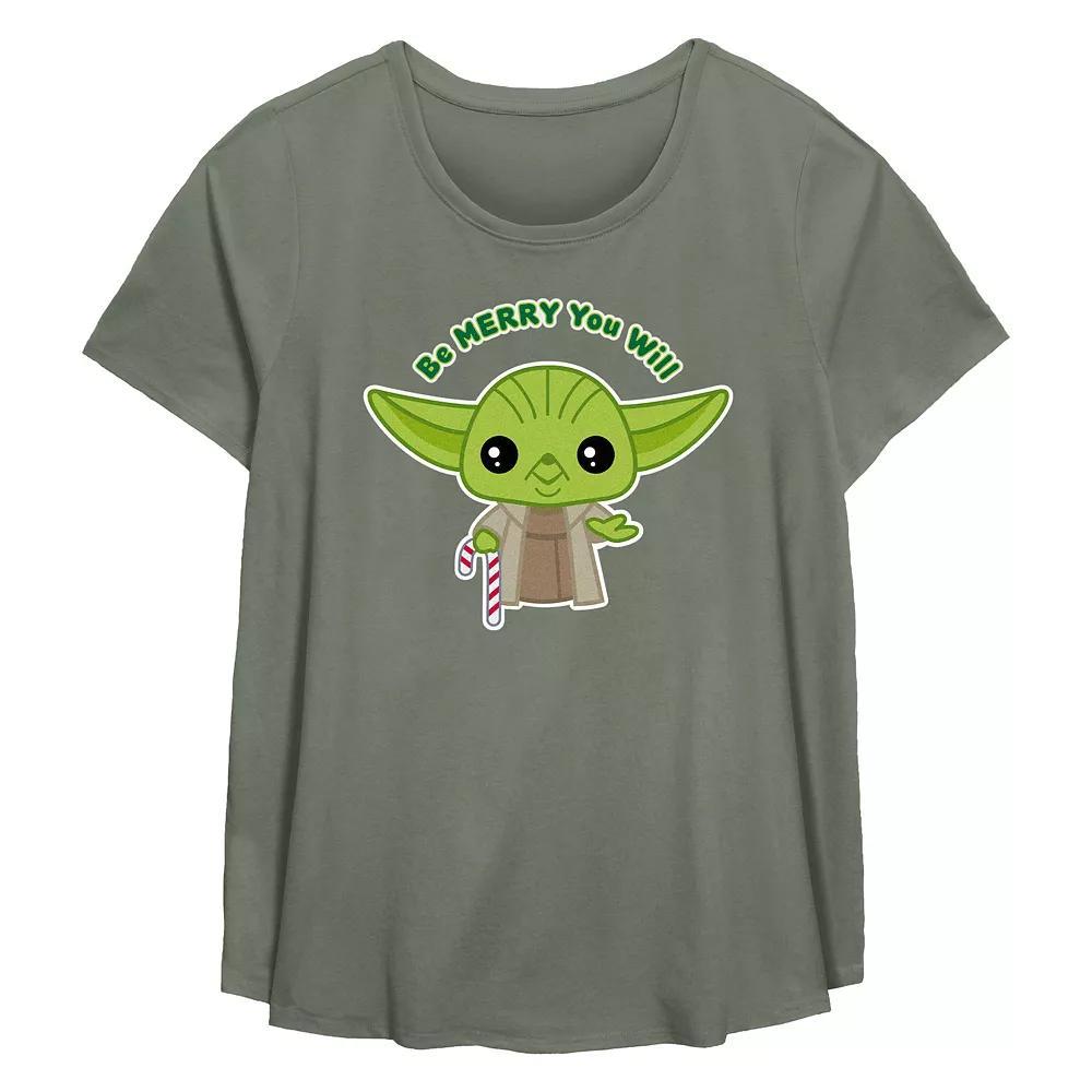 Plus Size Star Wars Yoda Be Merry You Will Flowy Graphic Tee, Women's, Size: 1XL, Green Product Image