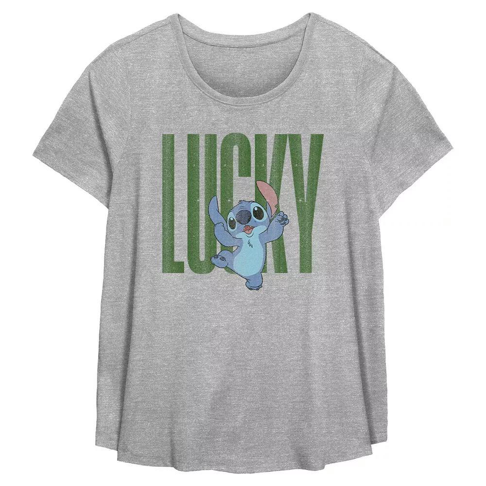 Disney's Lilo & Stitch Lucky Stitch Plus Size Flowy Graphic Tee, Women's, Size: 1XL, Grey Gray Product Image