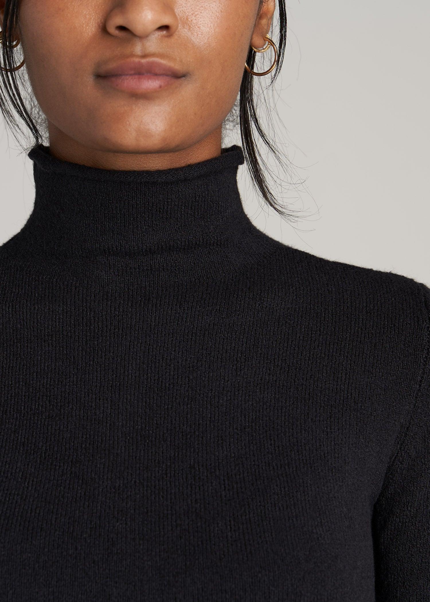 Rolled Mock Neck Sweater for Tall Women in Black Female Product Image