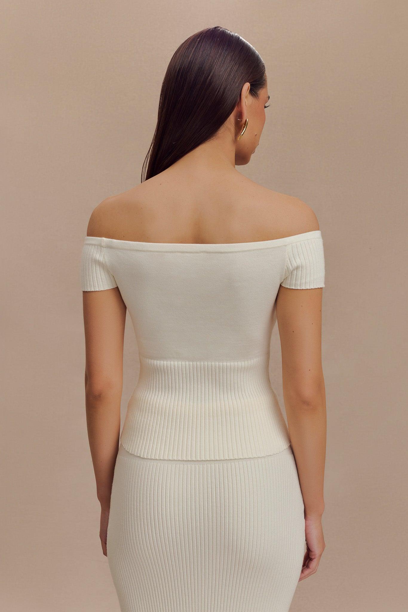 Mathilde Ribbed Knit Off Shoulder Top - Ivory Product Image