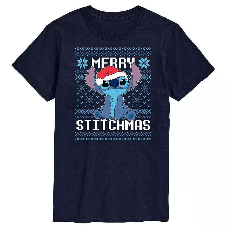 Disneys Lilo & Stitch Big & Tall Merry Stitchmas Graphic Tee, Mens Blue Product Image