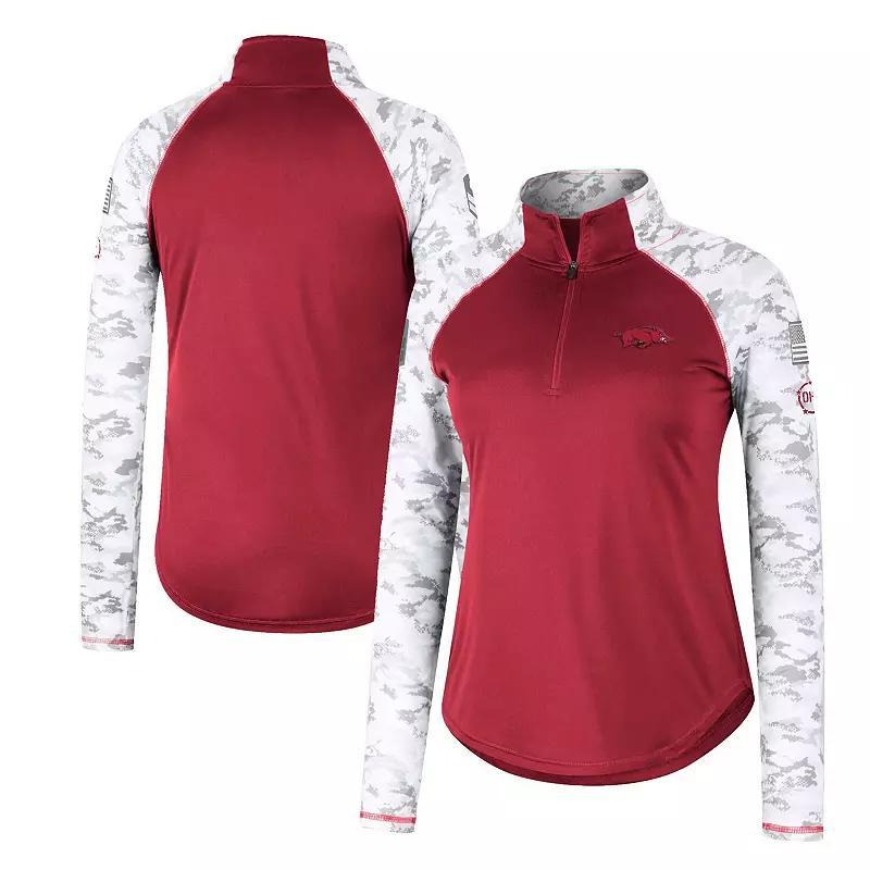 Womens Colosseum Wisconsin Badgers OHT Military Appreciation Flash Arctic Camo Raglan Quarter-Zip Jacket Product Image