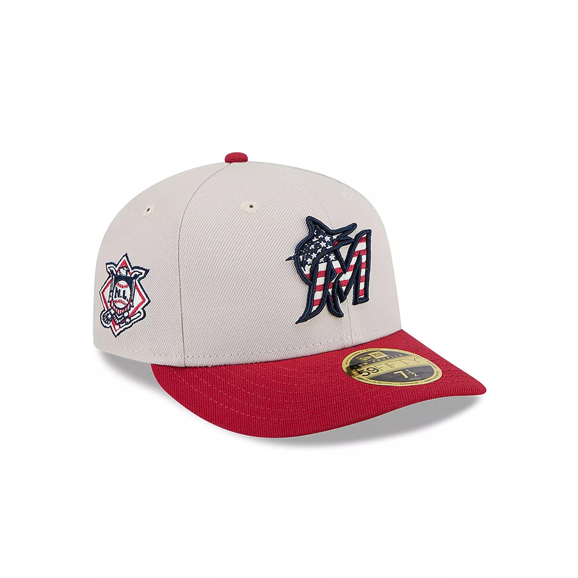 Men's New Era Khaki/Red Miami Marlins 2024 Fourth of July Low Profile 59FIFTY Fitted Hat,  Product Image
