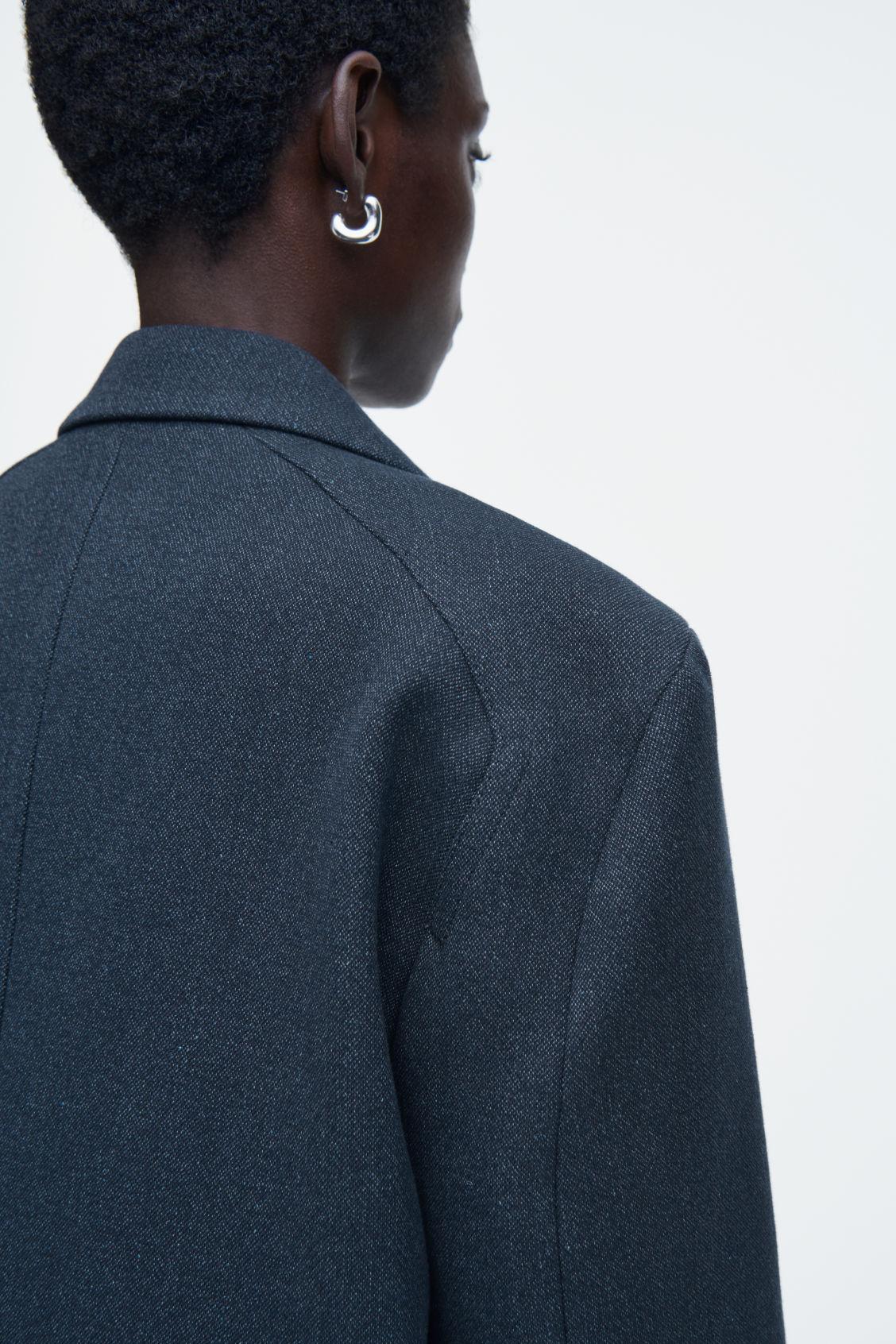 OVERSIZED EXAGGERATED-SHOULDER DENIM-LOOK BLAZER Product Image