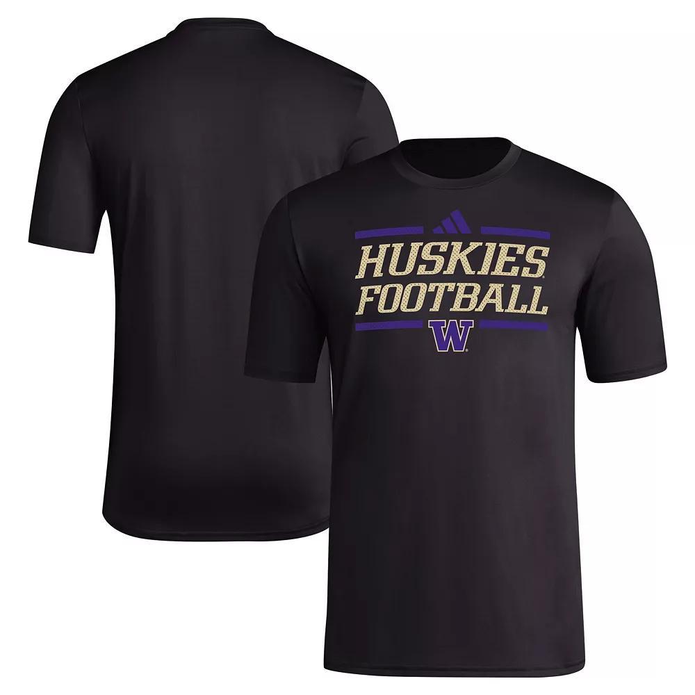 Men's adidas Black Washington Huskies Locker Football Pre-Game AEROREADY T-Shirt, Size: 2XL Product Image