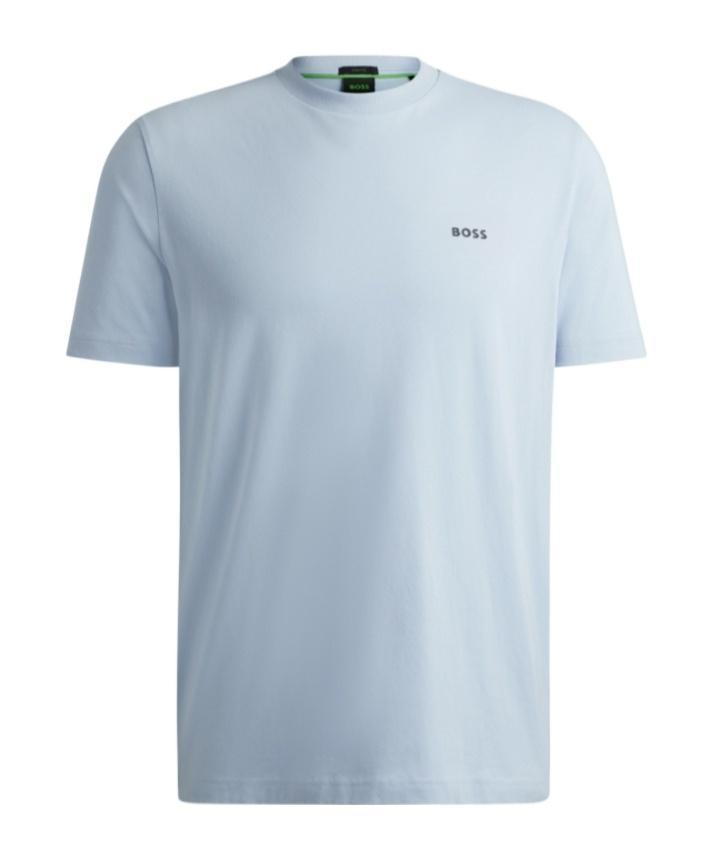 HUGO BOSS Stretch-cotton Regular-fit T-shirt With Contrast Logo In Blue Product Image