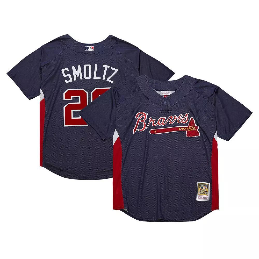 Men's Mitchell & Ness John Smoltz Navy Atlanta Braves Cooperstown Collection Mesh Batting Practice Jersey,  Product Image