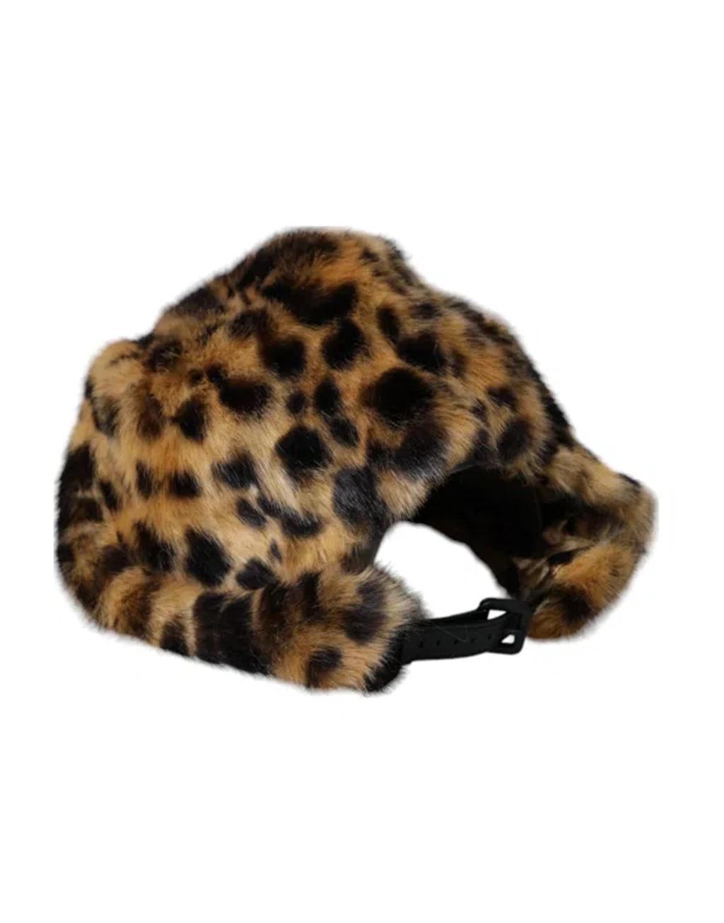 DOLCE & GABBANA Brown Leopard Fur Women Bucket Hat Product Image