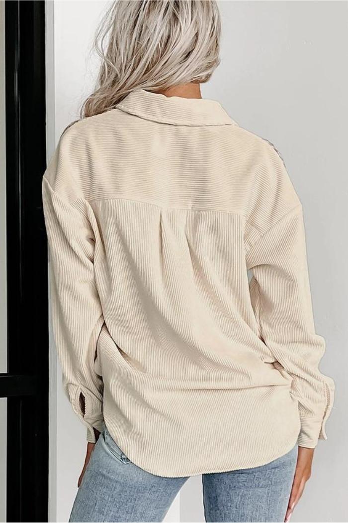 Parchment Houndstooth Corduroy Patchwork Flap Pocket Shacket Product Image