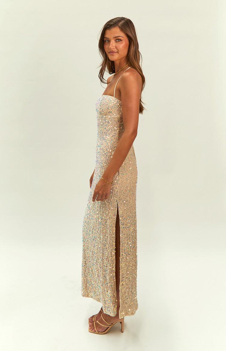 Miranda Gold Velvet Formal Maxi Dress Product Image