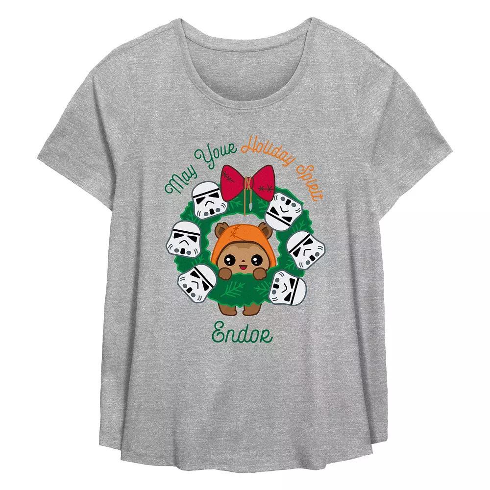 Plus Size Star Wars May Your Holiday Spirit Endor Flowy Graphic Tee, Women's, Size: 3XL, Grey Gray Product Image