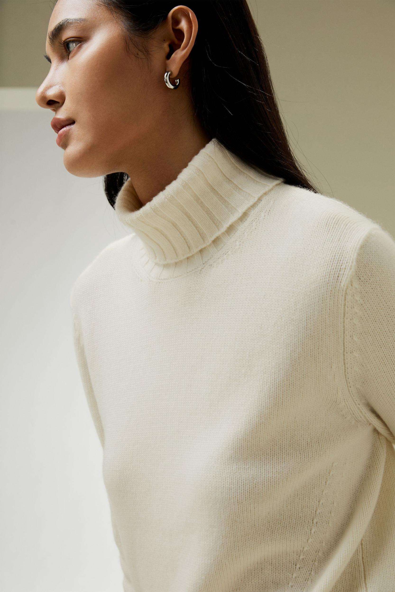 LILYSILK Womens Merino Wool Turtleneck Cashmere Sweater White Wool&Cashmere Luxurious Needlework Design Sweater S Product Image