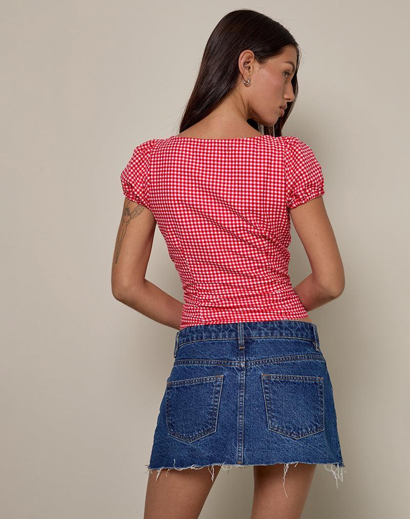 Ilase Ruched Blouse in Red Gingham Female Product Image